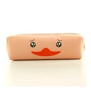 Sad Emoji Duck on Peach VEGAN Leather Zippered Pouch Back to School Bundle!!‎